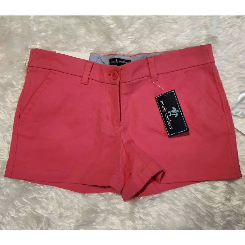 NWT Simply Southern pink shorts with embroidered turtle on the right back pocket